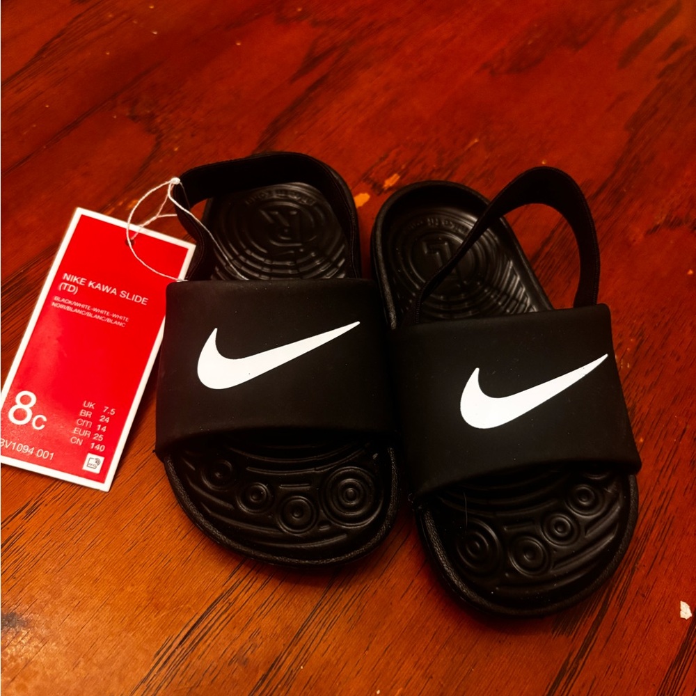 Nike Kids Black Slide Sandals with White Swoosh